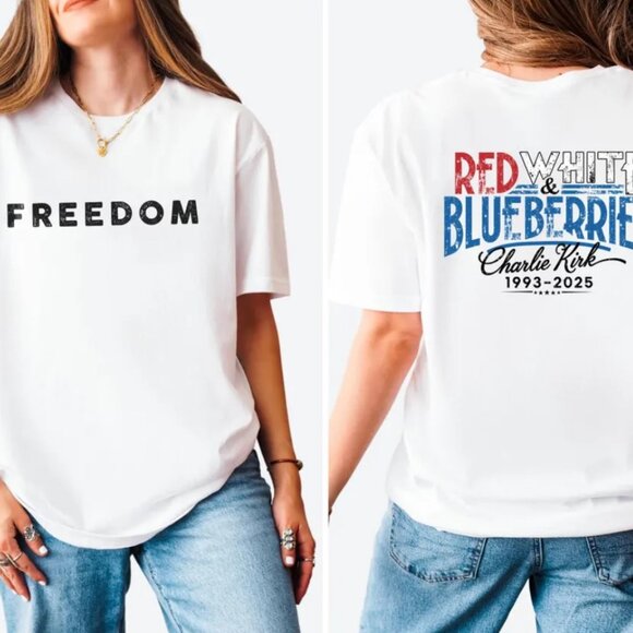 Freedom Red White and Blueberries Charlie Kirk 1993-2025 T-Shirt - Picture 1 of 4